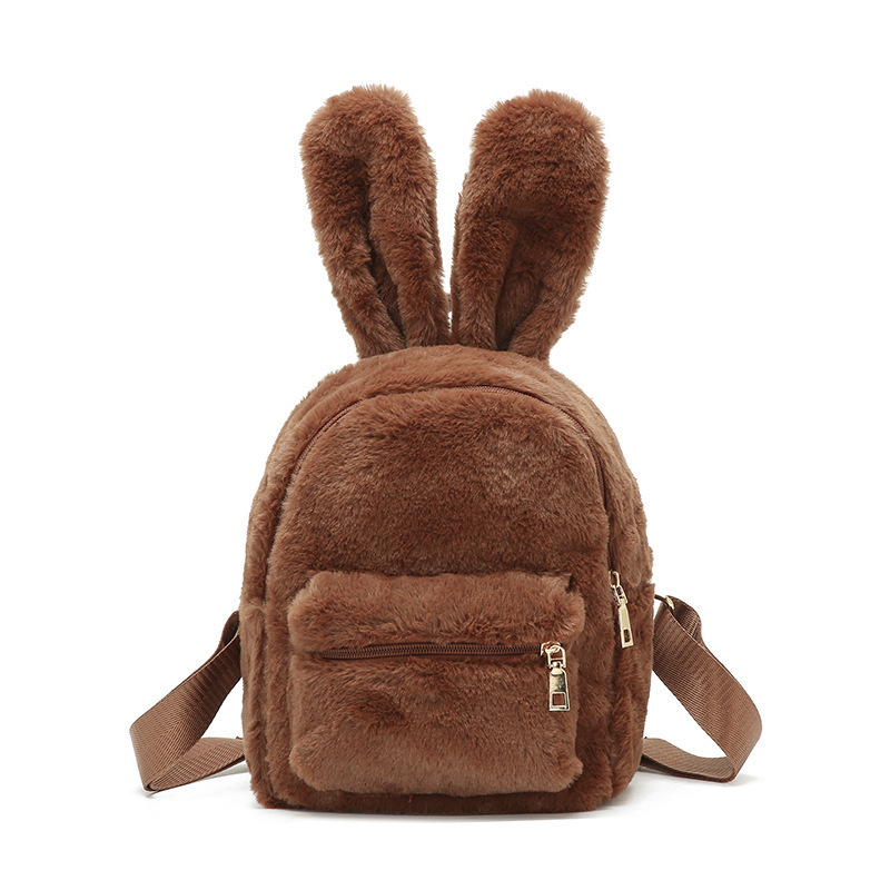 Custom High Quality Winter Style Fashion Designer Faux Fur Plush Backpack With Bunny Ears