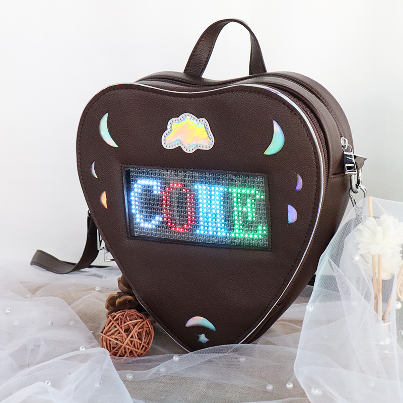 Smart Innovative Custom Heart Shaped PU Leather with LED Display Window Single Shoulder Hand Bag