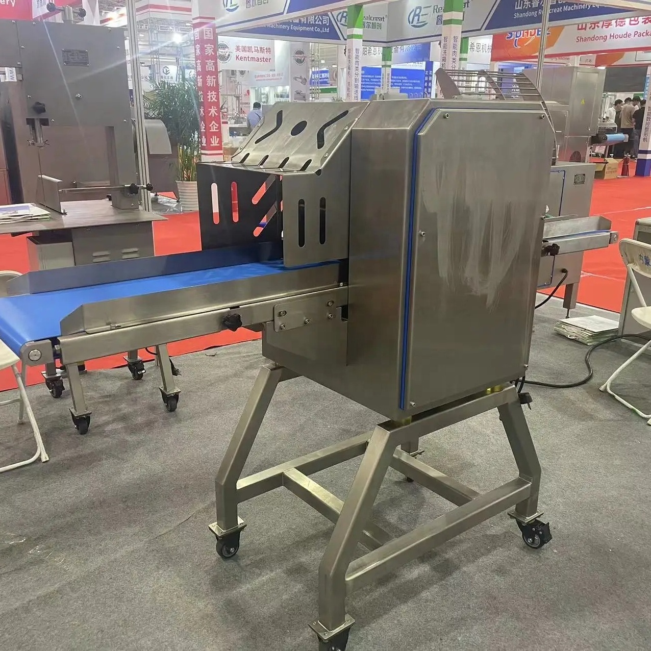 Stainless Steel Belt Conveyor Chicken Breast Slicer Small Chicken Breast Horizontal Steak Bacon Fresh Meat Slicer