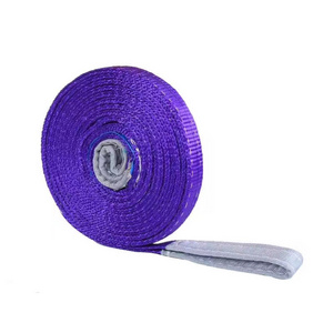 SF 7:1 100% polyester woven flat webbing sling  lifting heavy duty belt  of 1 ton purple color with eye