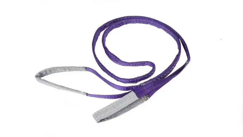 SF 7:1 100% polyester woven flat webbing sling  lifting heavy duty belt  of 1 ton purple color with eye