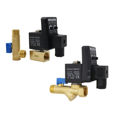 Air compressor air receiver dryer self drain valve electronic timing drainer exhaust electric switch solenoid valve AC220V brass