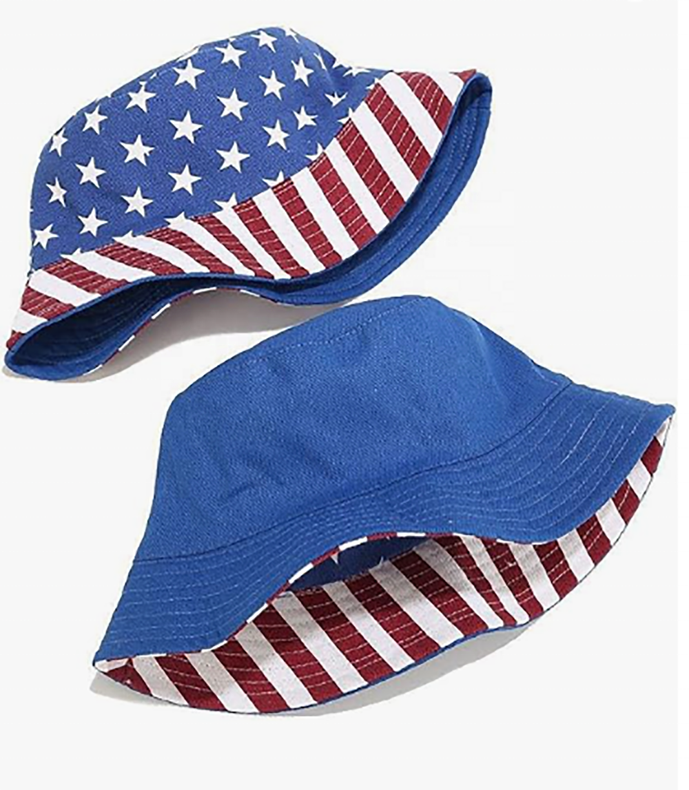 USA US American flag all over printed printing sun beach double sided farmer bucket chapeau gorras caps hats for men women