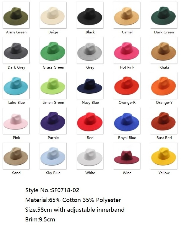 2022 Fall Winter New Trendy Colour Fashion Women Fadora Hat Sombreros High Quality 100% Wool Felt Hat Lady Wide Brim Fedora Hats