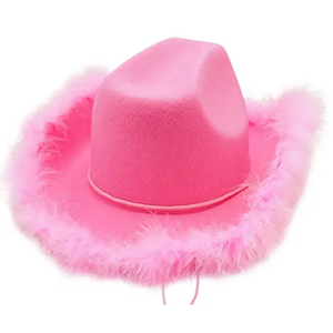 Wholesale fluffy Feathers White Cowboy Hat Cheap Fashion Pink Cowgirl Hats For Women Lady Girl Party Wedding Halloween Festival