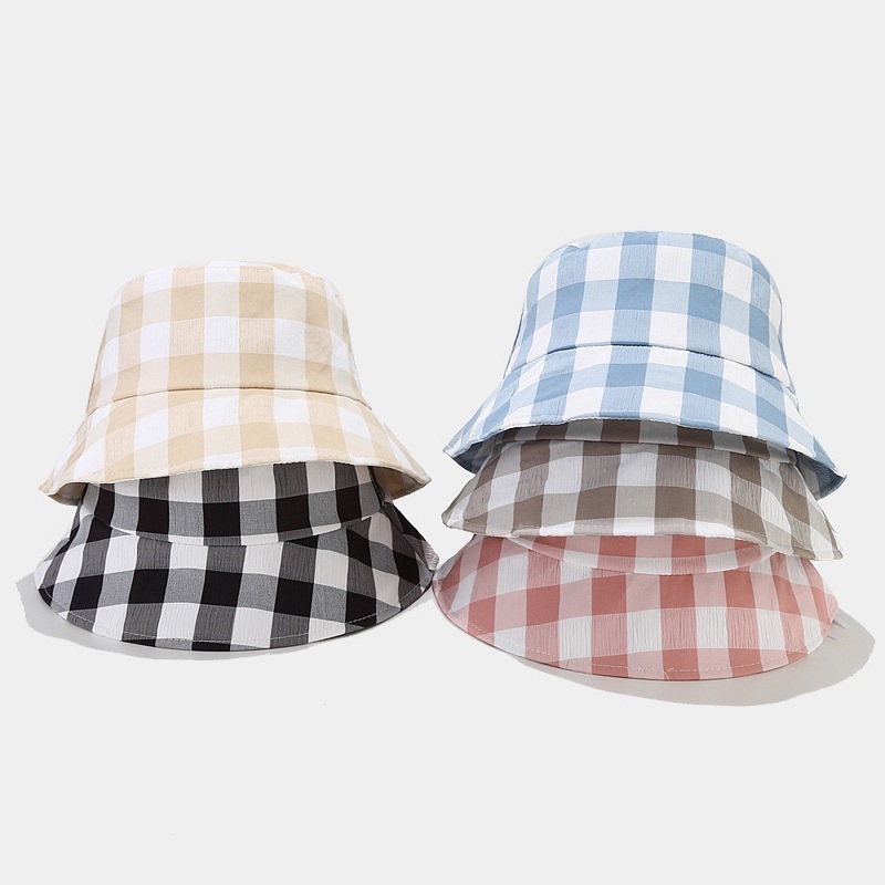 2023 New custom plaid quality plain bucket hat and caps in bulk women summer outdoor thin breathable travel sun hat bucket