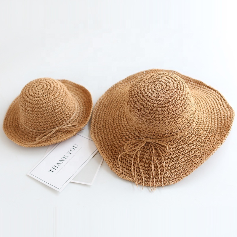 Beach Travelling Summer Bucket Cloche Foldable Packable Paper Straw Hat for Kid Children Women Lady Adult Sun Protection