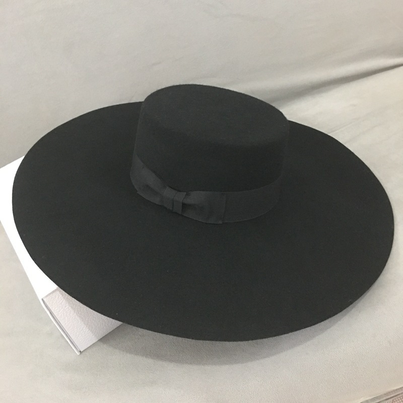 Luxury Custom Handmade Black Fedora Hard Large Flat Wide Brim Australia 100 Wool Felt Hats For Women Lady Party Show Winter