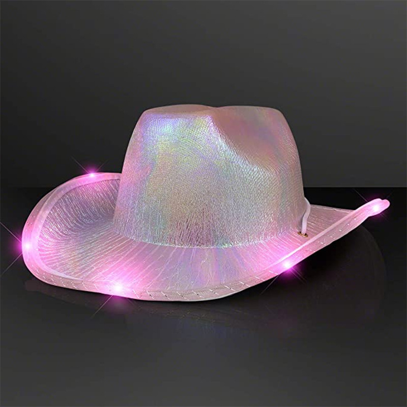 Halloween fashion LED party colorful with lights large brim composite cowgirl hat with lights colorful EVA pink cowboy hat