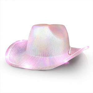 Halloween fashion LED party colorful with lights large brim composite cowgirl hat with lights colorful EVA pink cowboy hat