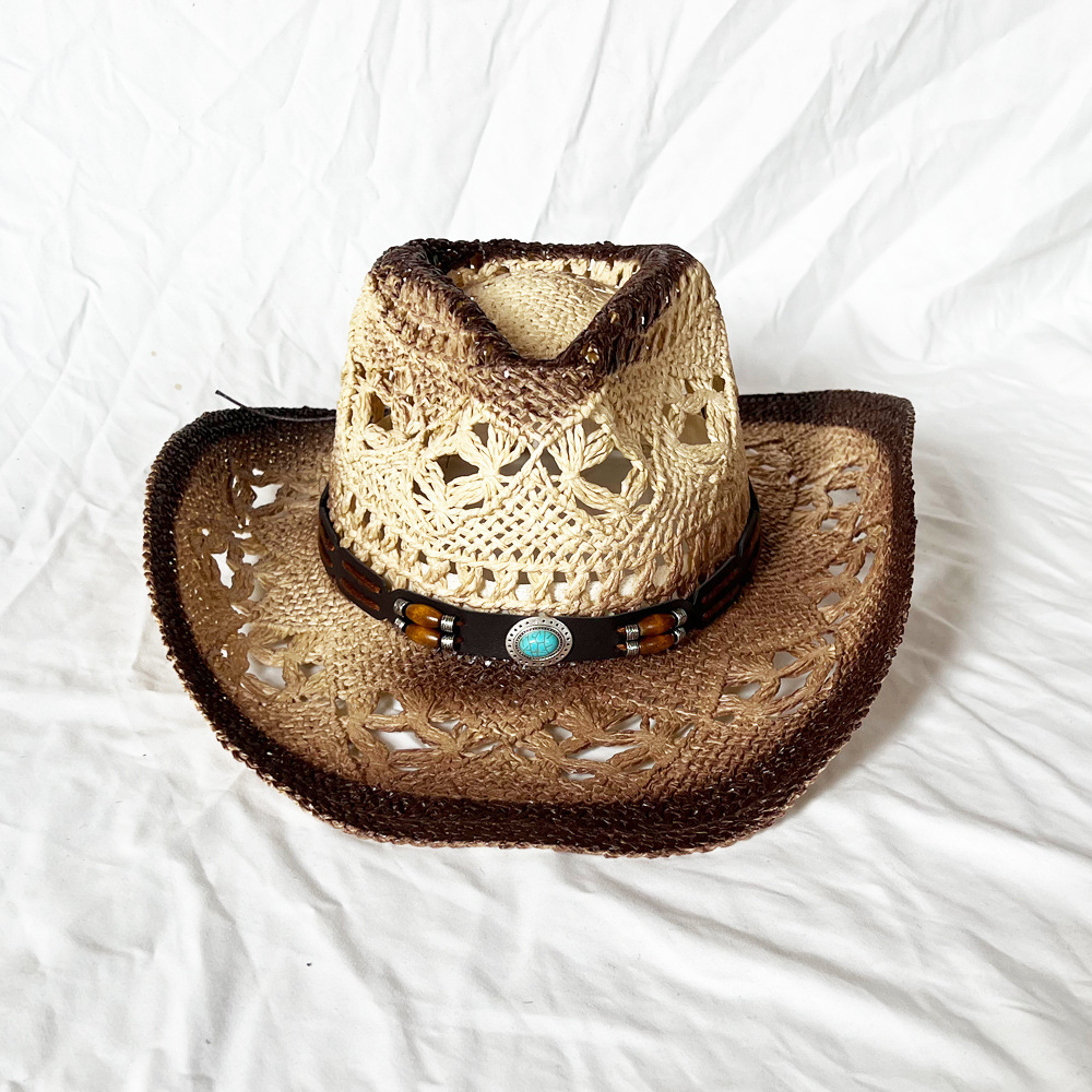 China spray painted cowboy straw hat personality features hollowed out hats handmade machan orchid western denim cowboy hat