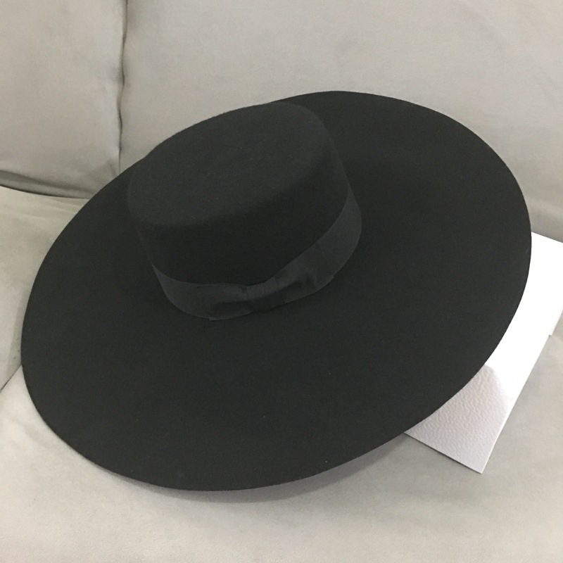 Luxury Custom Handmade Black Fedora Hard Large Flat Wide Brim Australia 100 Wool Felt Hats For Women Lady Party Show Winter