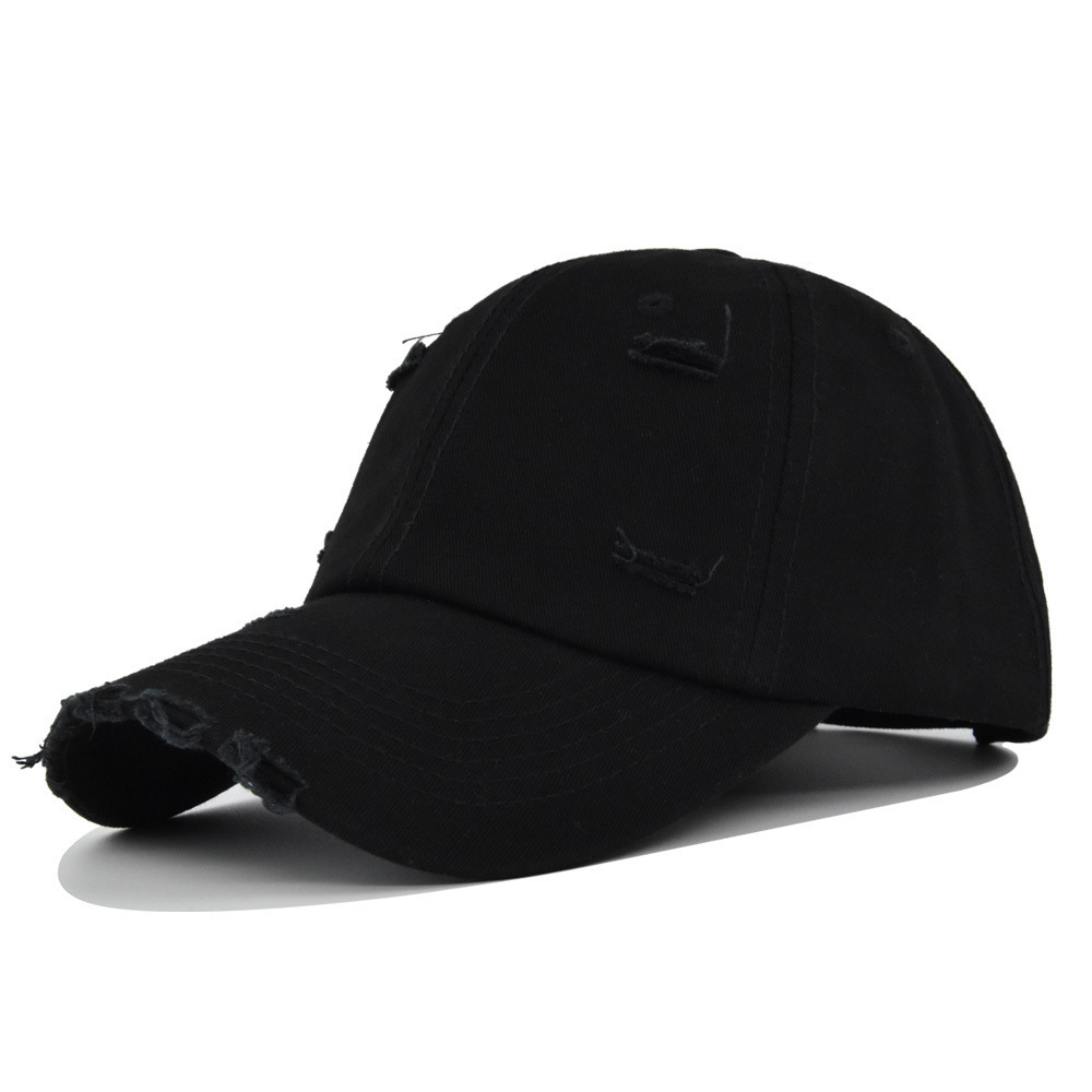 Wholesale high quality washed baseball cap distressed blank plain baseball hat broken curved brim visor black baseball cap