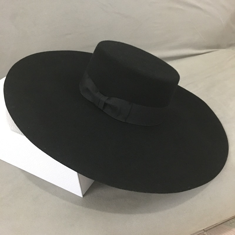 Luxury Custom Handmade Black Fedora Hard Large Flat Wide Brim Australia 100 Wool Felt Hats For Women Lady Party Show Winter