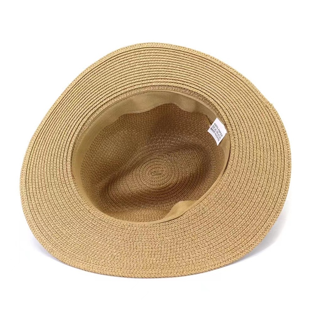 Custom Wholesale Chapeau Summer Hat Fedora Panama Fashion Outdoor Wide Brim Beach Stripped Paper Straw Hat for Women Men Sun Hat