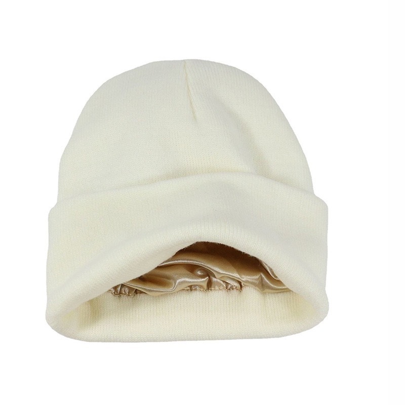 HOT SALE WINTER CUSTOM TOQUES SATIN LINED BEANIE CAP KNITTED HATS