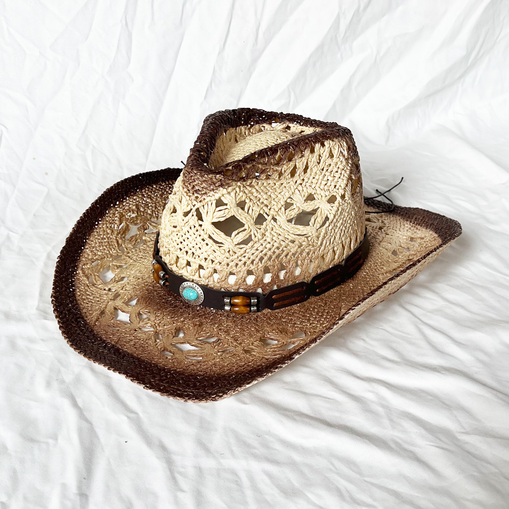 China spray painted cowboy straw hat personality features hollowed out hats handmade machan orchid western denim cowboy hat