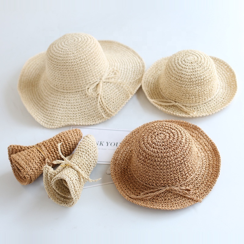 Beach Travelling Summer Bucket Cloche Foldable Packable Paper Straw Hat for Kid Children Women Lady Adult Sun Protection