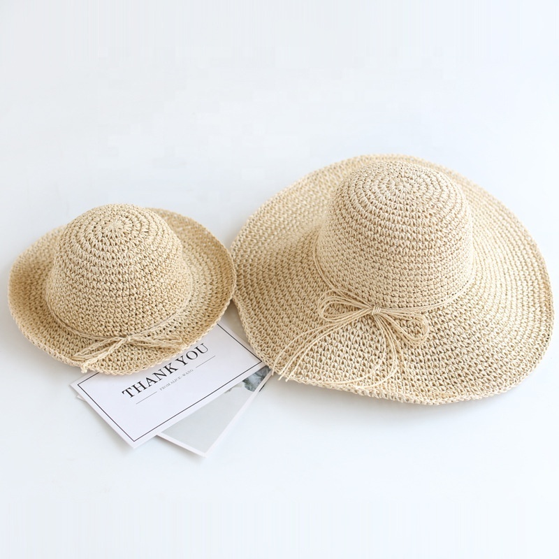 Beach Travelling Summer Bucket Cloche Foldable Packable Paper Straw Hat for Kid Children Women Lady Adult Sun Protection