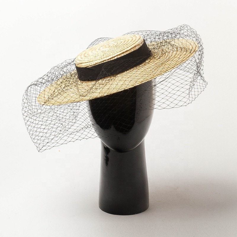 Tropic Dress Topi French Travel Fashion Show Mini Straw Hat with Net Veil