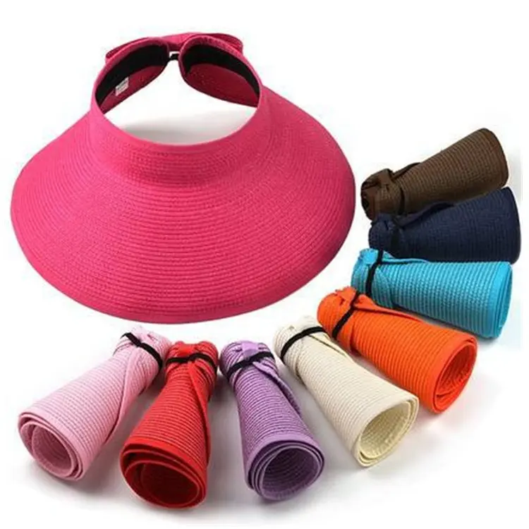 Foldable  Adjustable Summer Straw Hat Wide Brim Sun Visor Cap Wide Brim Beach Hat for Women Kids Sun Protection