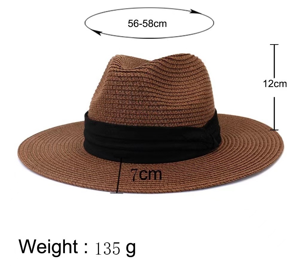 Custom Wholesale Chapeau Summer Hat Fedora Panama Fashion Outdoor Wide Brim Beach Stripped Paper Straw Hat for Women Men Sun Hat