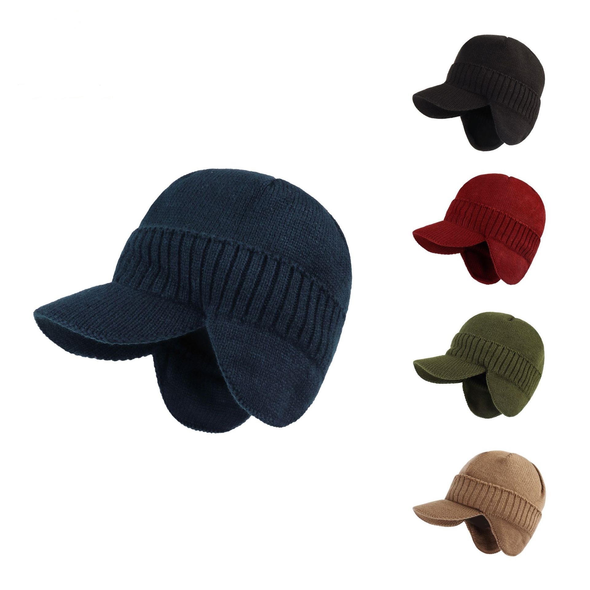 Fashion custom high quality ear protection  baseball cap men winter hats warm visor beanie knitted hats