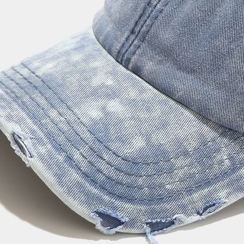 Wholesale Blank Worn Out Washed Style Gorras Sunhat  6 Panels Baseball Cap Distressed Faded Denim Dad Hat Jean Blue Trucker Hat