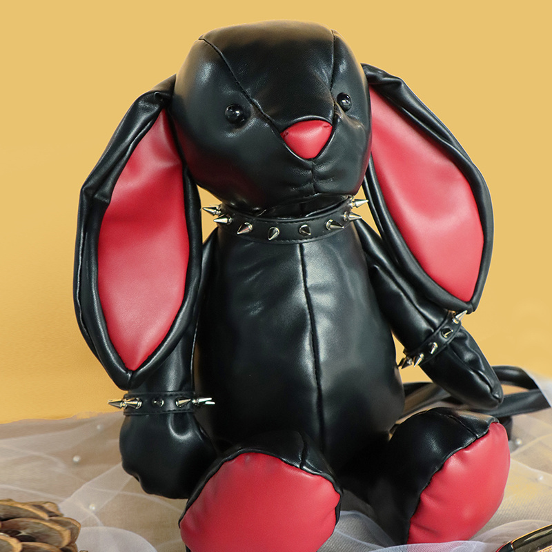 China Factory Designed Cartoon Rabbit Stuffed Doll Backpack Cool Gothic  Custom Shape Pu  Backpack with Rivets