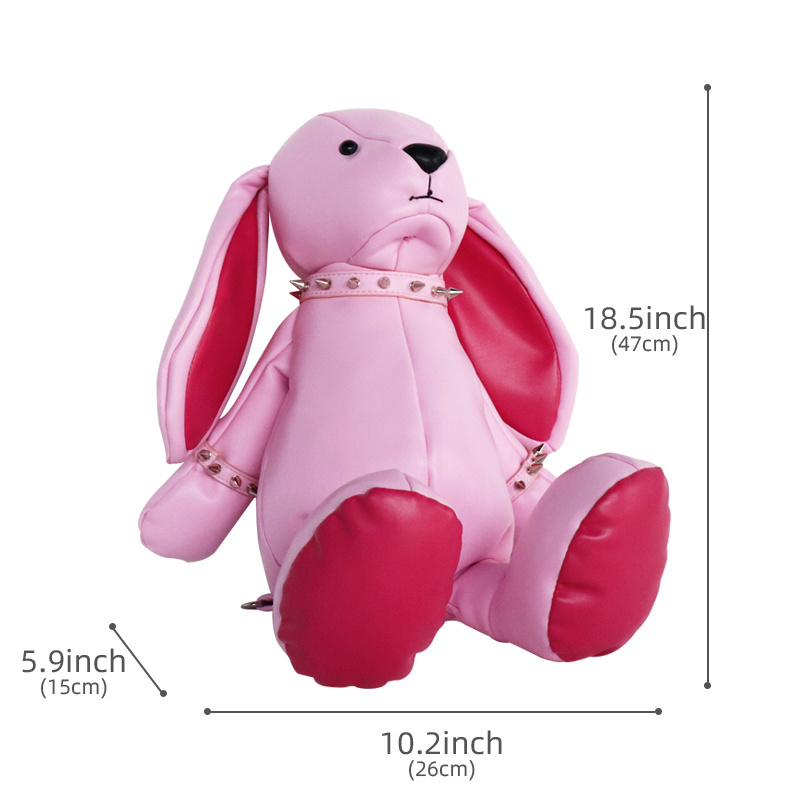 China Factory Designed Cartoon Rabbit Stuffed Doll Backpack Cool Gothic  Custom Shape Pu  Backpack with Rivets