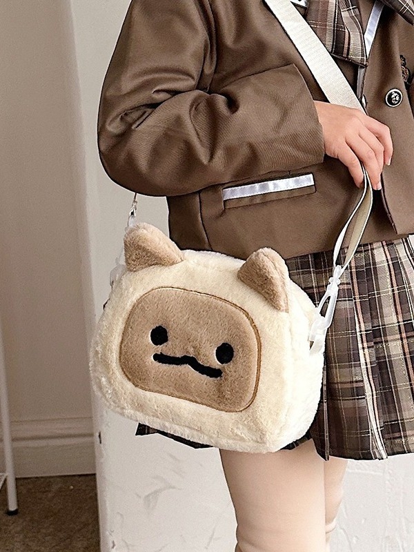 Bag Factory design Cartoon Cat Plush Purse Fluffy Cute Book Bag Cosmetic Case Embroidery Women's Shoulder Sling Bag