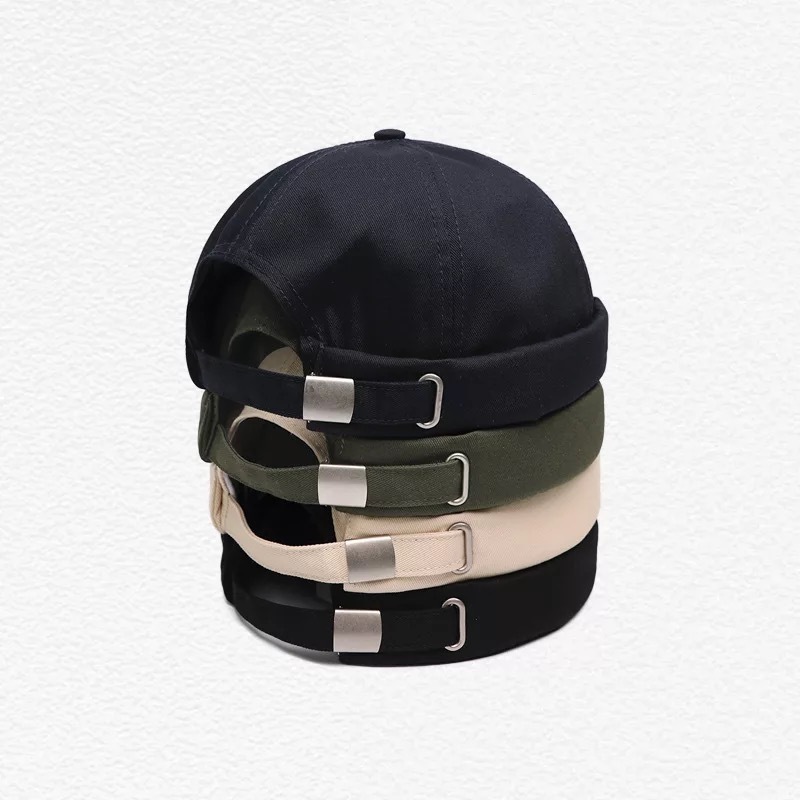 Brimless Cap Men Leather Strap Docker Cap Brimless Hat Waterproof Sailor Denim Skull Cap Without Brim