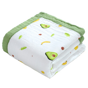 stock 110*110 cm 350 g/pc baby 6 layers muslin newborn baby quilt 100% cotton fabric swaddle blankets with colored border