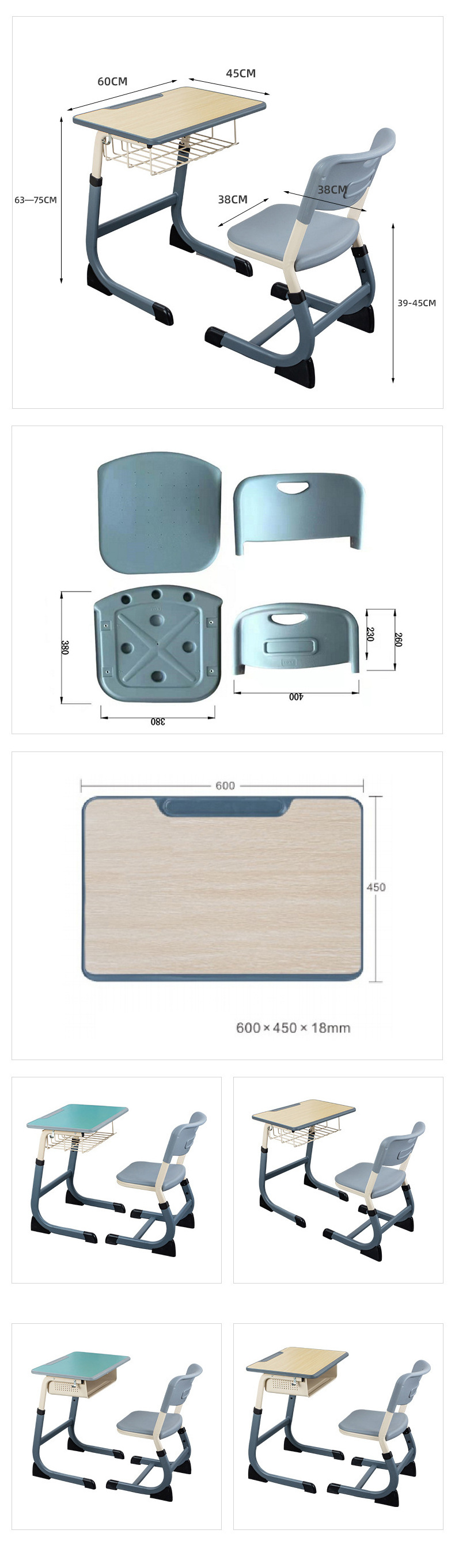 Wholesale Modern Design Cheap Single Student School Desk and Chair Set Primary Classroom Furniture