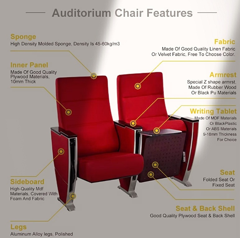 Hot Sale Modern Recliner Chair Auditorium Church Cinema Stadium Theater Seating for School Theater Furniture