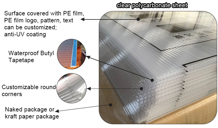 SINHAI Clear Sunlight 8mm 10mm PC Polycarbonate Hollow Plastic Double Wall Sheet Roofing Panels With Low Price For Greenhouse