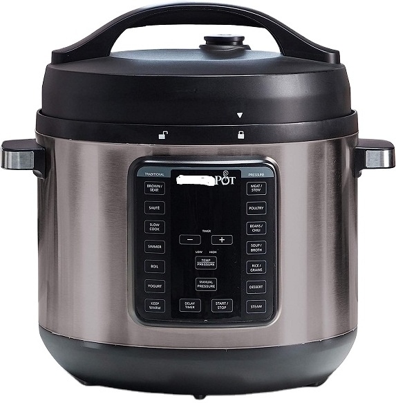 Pot 8-Quart Multi-Use XL Express Crock Programmable Slow Cooker and Pressure Cooker with Manual Pressure, Boil & Simmer