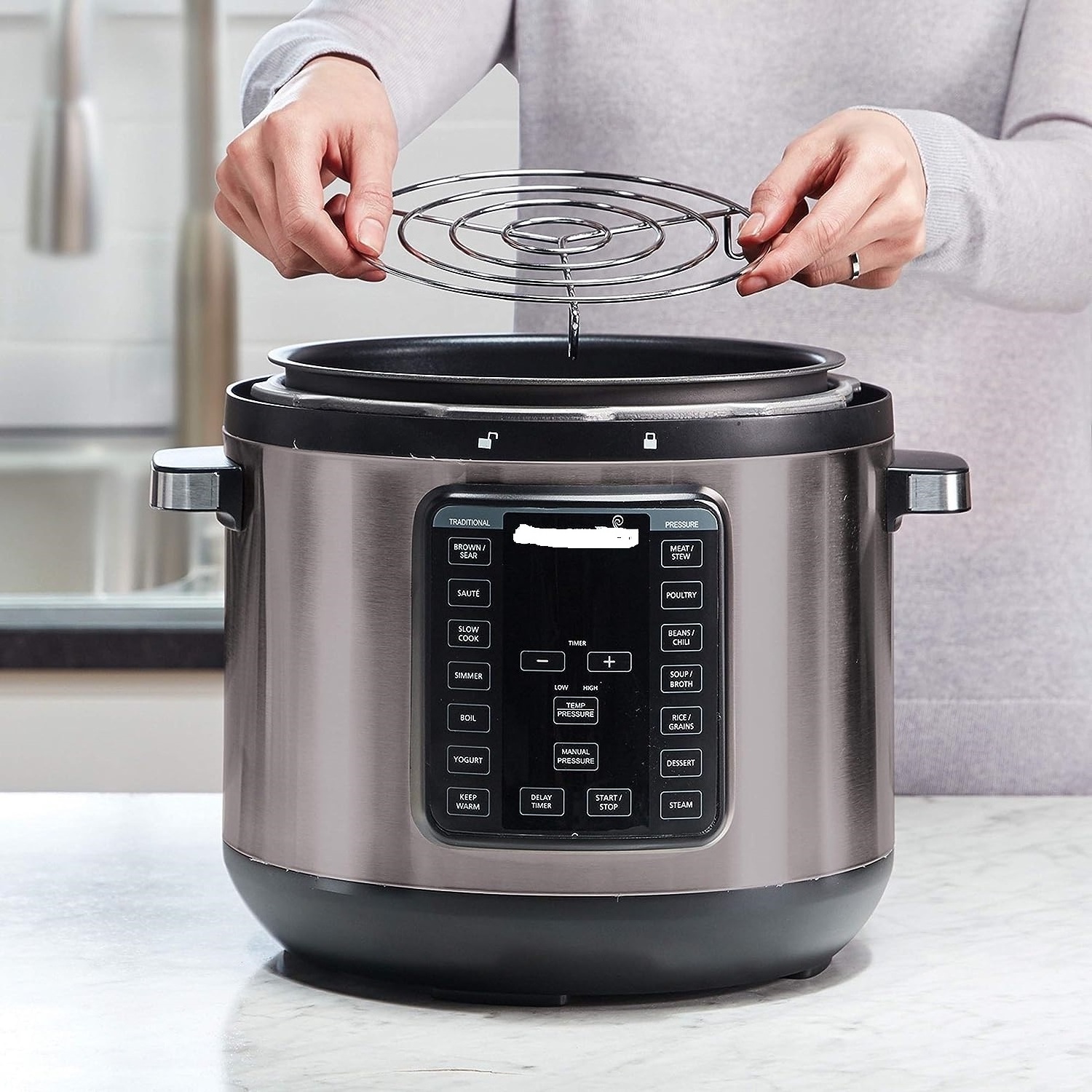 Pot 8-Quart Multi-Use XL Express Crock Programmable Slow Cooker and Pressure Cooker with Manual Pressure, Boil & Simmer