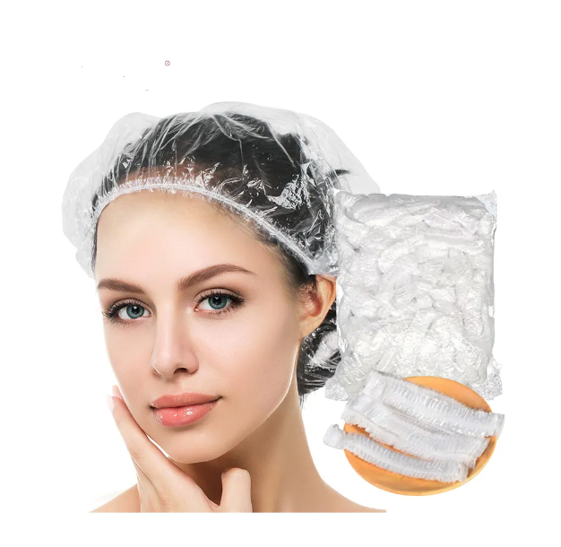 Custom 100~200Pcs Waterproof Thickening Elastic Clear Bathing Cap Salon Hotel Travel Disposable Plastic PE Shower Cap for Unisex