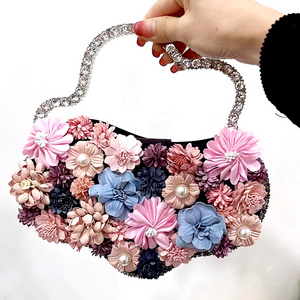 2024 Spring Luxury Sac A Main Femm Sac Handcrafted Flower Clutch Evening Bags Embellished with 3D Flowers Rhinestones Purses