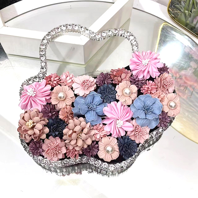 2024 Spring Luxury Sac A Main Femm Sac Handcrafted Flower Clutch Evening Bags Embellished with 3D Flowers Rhinestones Purses