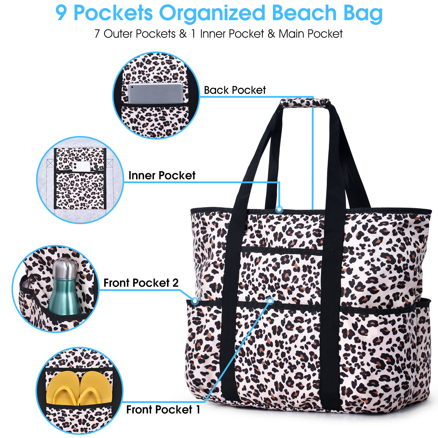 Custom women Large capacity Waterproof atacado de bolsas Leopard Print beach tote bag branded bandoleras para mujer beach bag