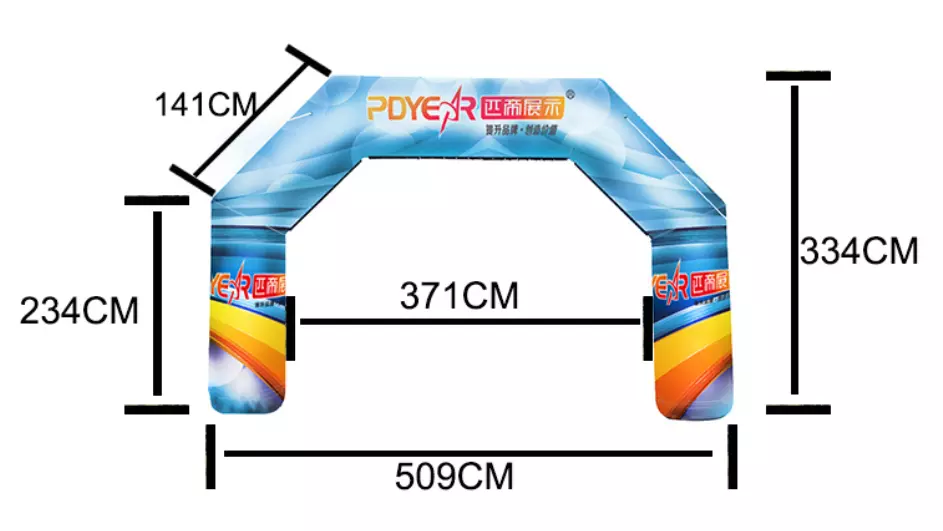 Pdyear outdoor racing waterproof air blower rainbow roadside custom logo printed promotion inflatable arch for events