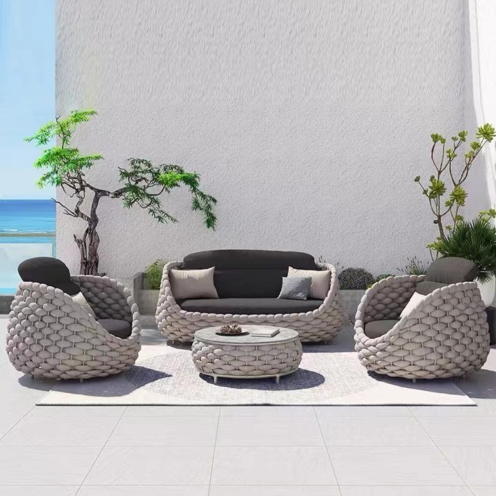 Leisure garden outdoor furniture luxury hotel Braided rope Aluminum Alloy patio furniture modern outdoor sofa