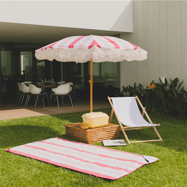 wholesale big size folding Custom parasol picnic pool sea pink fringe outdoor beach patio umbrella