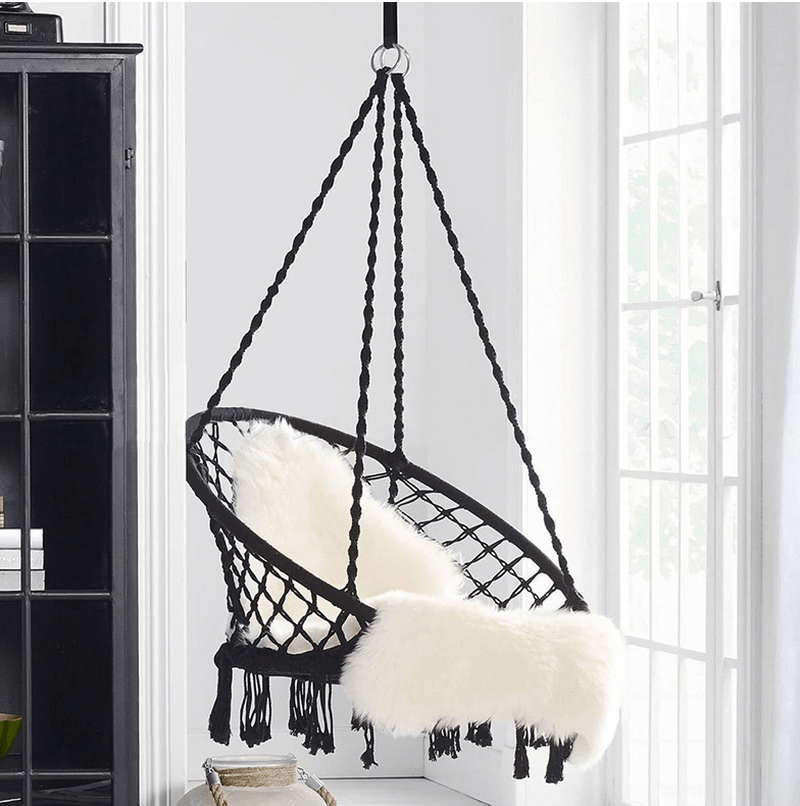 Bohemian Style Outdoor Garden Folding Portable Rope Round Macrame Hanging Swing Chair