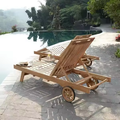 Movable Hotel Garden Swimming Pool Teak Wood Sunbed Outdoor Lounge Beach Chair Sun Lounger