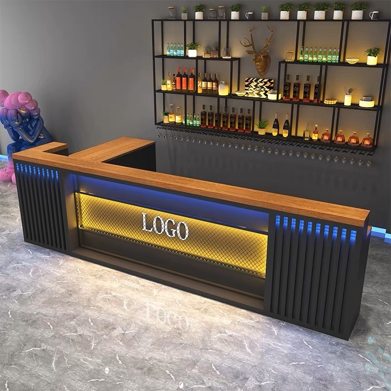 Customize size industrial commercial furniture design coffee juice cocktail nightclub home lighted led restaurant bar counter