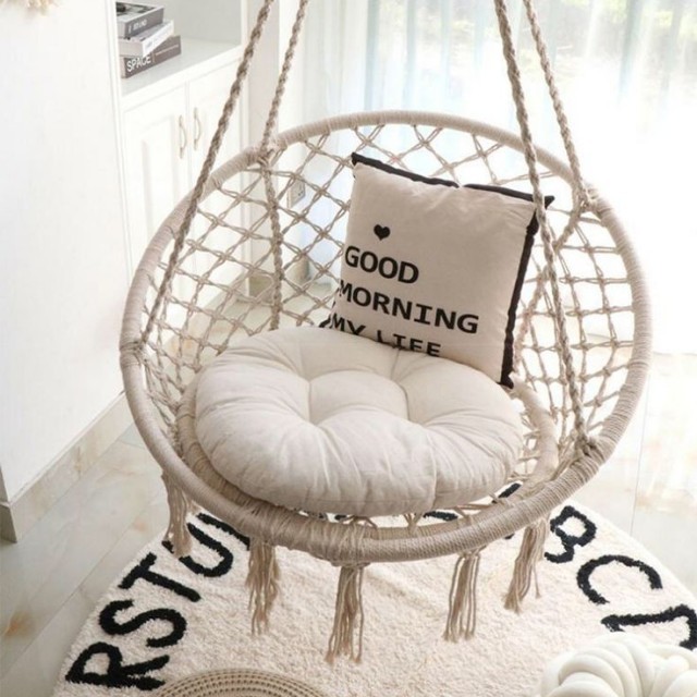 Bohemian Style Outdoor Garden Folding Portable Rope Round Macrame Hanging Swing Chair