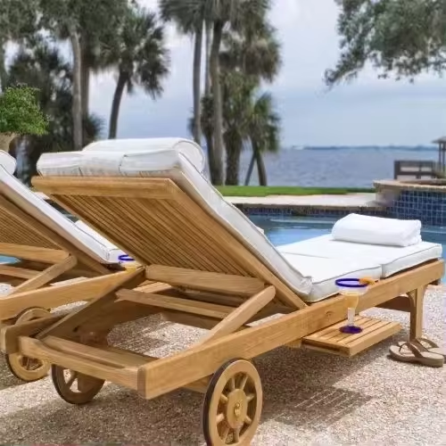 Movable Hotel Garden Swimming Pool Teak Wood Sunbed Outdoor Lounge Beach Chair Sun Lounger